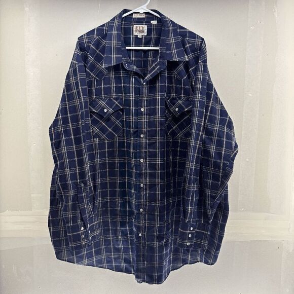 Ely Cattleman Tall Man Shirt Mens 3XLT Pearl Snap Blue Plaid Western Cowboy - Picture 1 of 4